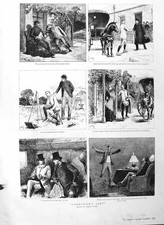 Old Antique Print 1885 Garriston Man Painting Train Horses Carriage House 19th