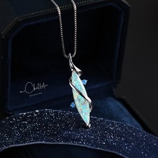 Large Marquise White Opal Sterling Silver Pendant Necklace, Planet Necklace