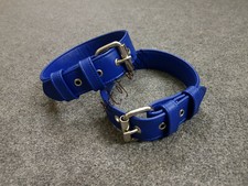 Brand New Premium Blue Leather Men Adjustable Bicep Straps Pair Gay Interest