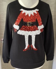 F&F sz 10 Christmas Jumper MRS SANTA CHRISTMAS Bling Sequins F&F Sweater sz 10