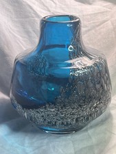 Vintage Schott Zweisel Studio Teal Bubble Glass Florida Vase, Heinz Loffelhardt
