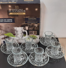 El Mansour Turkish Style Glass Cups & Saucers New Boxed Set Of 6 Charity Sale