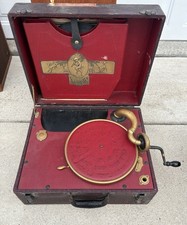Antique Allen No. 8 Portable Record Player Wind Up Hand Crank Phonograph