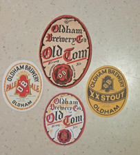 3 Oldham Lancs beer bottle Labels 1950's and old beermat