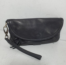 OUSHKA Soft Leather Purse Wallet Wristlet Cute Hobo Slouchy Logo Black