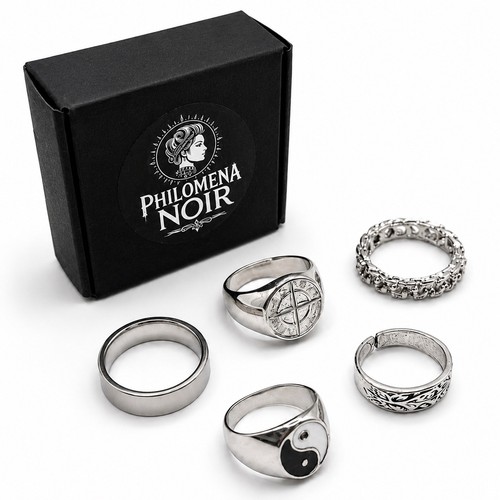 Punk gothic 5pc ring - gothic,