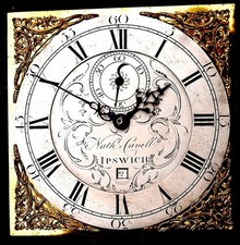 Nathaniel Cavell, Ipswich. 30hr 12 INCH LONGCASE CLOCK DIAL+movent C 1750  