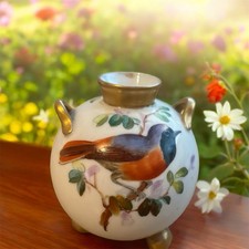 Antique Royal Worcester Small Round Bulb Vase, Green Base Mark 1904 Date. Damage