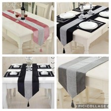 Diamante Crushed Velvet Table Runner Silver Tassel Edge Christmas