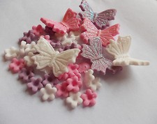 Edible Sugar Icing Blossom Flowers Glittered Butterfly Cup Cake Toppers