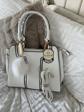 Ladies Moda Bag Brand New With Tags White Patent Effect Has Shoulder Strap Grey