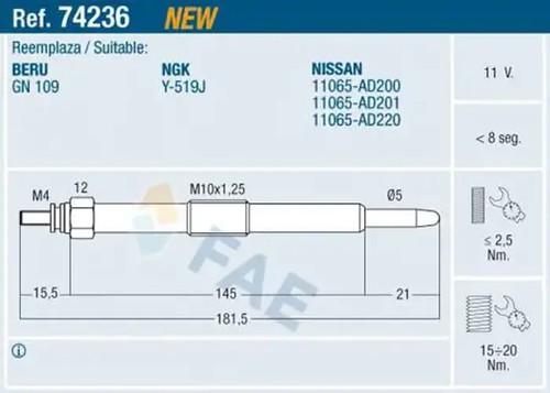 Glow plug 74236 fae - glow, for