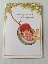 Vintage Retro NOS 70s Greetings Card Illustration Swinging Cute Girl Birthday