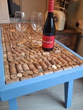 handmade Coffee Table In Cornflower Blue. Inlay In Resin With  Wine & Fizz Corks