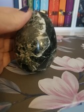 Large black & white onyx crystal egg. Carved, polished, chakra healing.Grounding