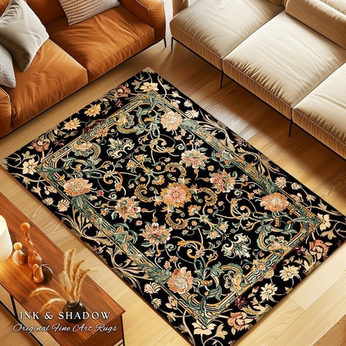 Dark floral victorian rug - dark,