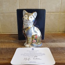 Royal Crown Derby Fireside Cat Paperweight Yorkshire Rose Collection Gold Stoppe