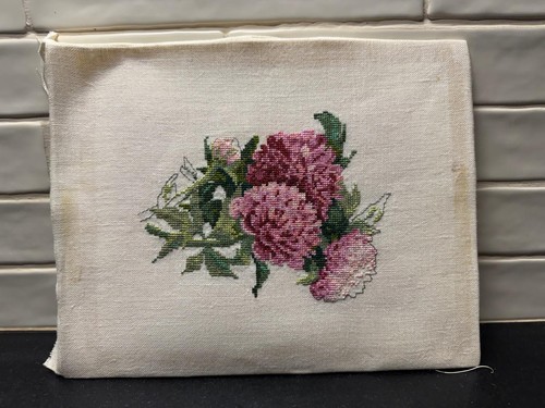 Hand stitched needlepoint pink - needlepoint,