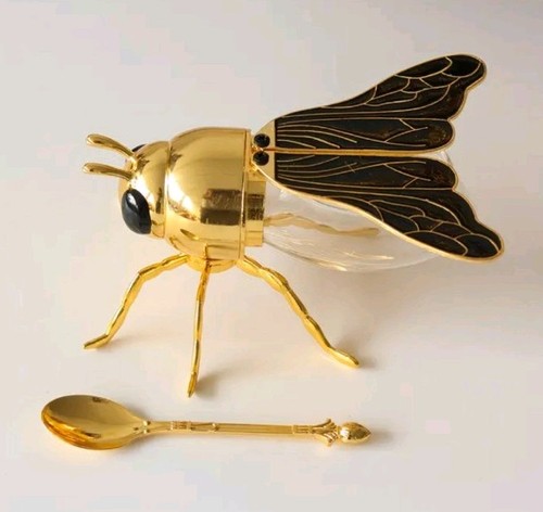 Bee honey pot with - pot, golden