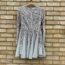 ASOS DESIGN long sleeve mini dress with gem & sequin embellishment Sage Small