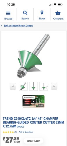Trend chamfer router bit - 45°,
