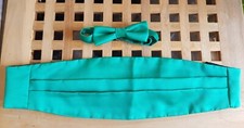 Men’s Green Satin Cumber-band & Bow Tie Fully Adjustable Vintage