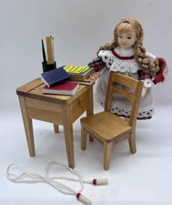 Dolls House furniture school desk, chair & accessories set in 1/12th Scale