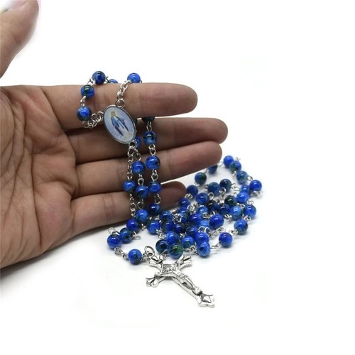 Blue catholic rosary beads - catholic,