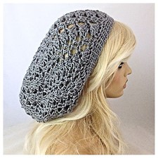 NEW Handmade Crochet SLOUCHY Beanie Hat Rasta Tam SOFT & EXTRA BAGGIE Solid GRAY