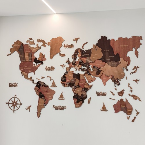 Wooden world map wall - wooden,