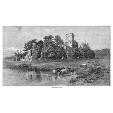 KIRKSTALL ABBEY Antique Print
