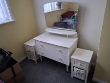 Vintage Dressing Table with 2 Side Drawers and Mirror Bedroom Furniture White