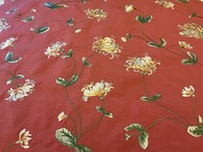 COLEFAX AND FOWLER EMBROIDERED CORAL RED NEW LINEN 1.15  METRES