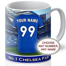 Personalised Chelsea Mug - Shirt And Message Cup. Gift For Football Fan