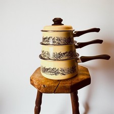 Vintage JUDGE Enamelware Saucepan Set 1970s Retro Floral Pattern