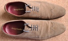 designLoake Victor Suede, Brogue, Oxford Shoes. Size 10. Taupe with Blue/Grey
