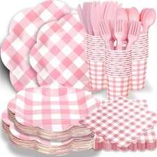 175Pcs Blue Gingham Disposable