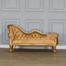 Chaise Longue , French Louis XV Lounge  - Gold Frame with Gold Dust   Upholstery