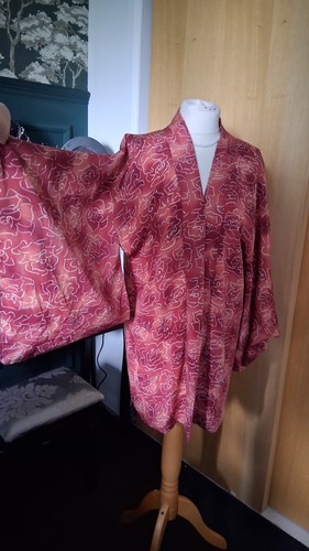 Red floral kimono haori jacket - red,