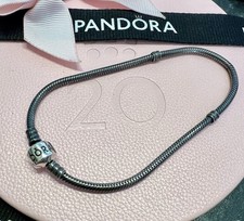 Genuine Pandora Silver Oxidised Moments Snake Chain Bracelet  20cm VGC