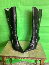 Next Black Leather Stiletto  Heel Boots With Leather Strap Detail Size UK5
