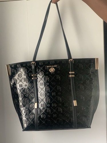 River island black patent tote - river,