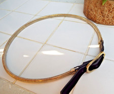 Vintage Gold Tone Slim  Snake Buckle Black Suedette & Gold buckle  Belt 25" -28"