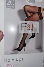 F&F Black Fashion Hold Ups Stockings Size M