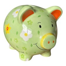 Percy Pig M&S Piggy Bank 2008 Easter Collectors Edition Green Floral Chip Foot