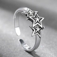 Vintage Star Adjustable Ring 925 Sterling Silver Women Girls Jewellery Gift
