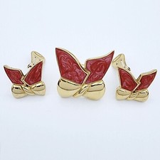 VINTAGE JACQUES VERT ENAMEL BOW BROOCH & EARRING SET