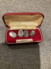 Vintage Gold Tone Chain Link Cufflinks with Mother of Pearl face in original Box