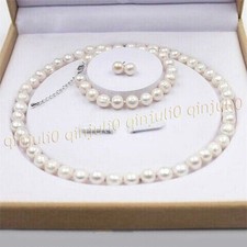 Genuine Natural Freshwater Cultured Pearl Necklace Bracelet Earrings Jewelry Set