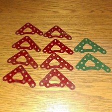 10 X #108 ORIGINAL PRE WAR DARK RED/GREEN MECCANO STAMPED CORNER GUSSET